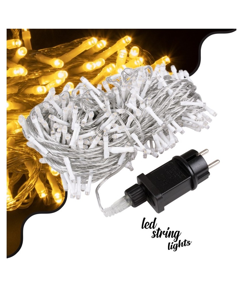 85839 Διακοσμητική Γιρλάντα 33 Μέτρα με Controller 8 Προγραμμάτων Εναλλαγών Φωτισμού - Επεκτεινόμενη 300 LED 3.6W AC 230V με Διάφανο Καλώδιο & Πρίζα Schuko Αδιάβροχη IP44 Θερμό Λευκό 3000K Μ33m